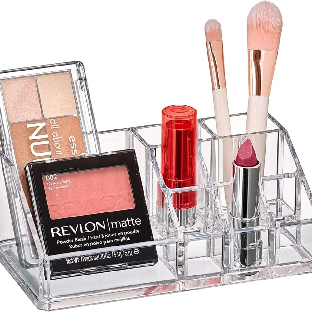 NEW Acrylic Cosmetic Organizer Beauty Vanity Makeup Holder Rectangular 9 Spaces